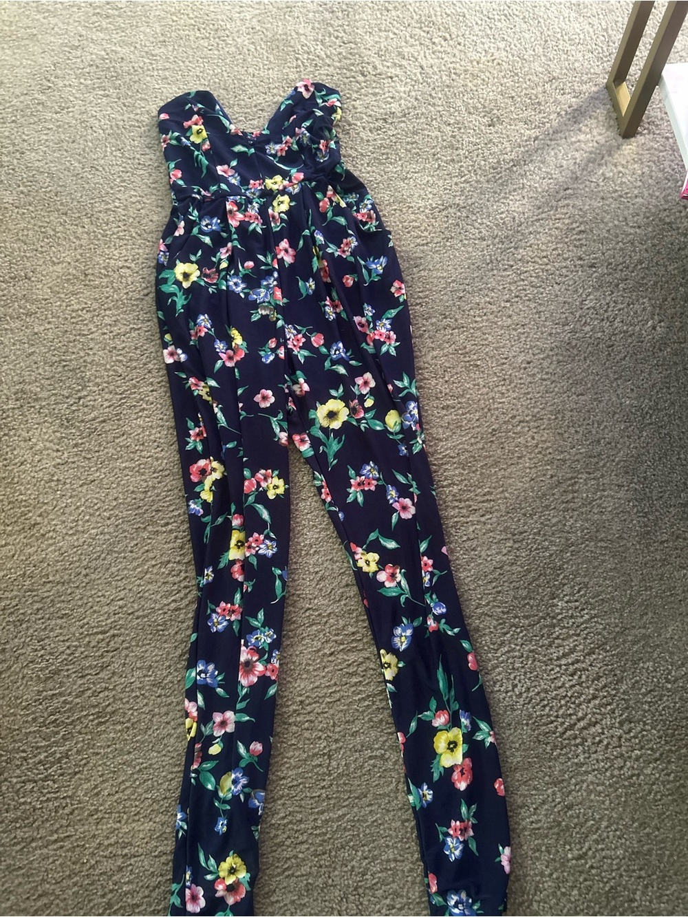 Women’s Navy Floral Strapless Jumpsuit